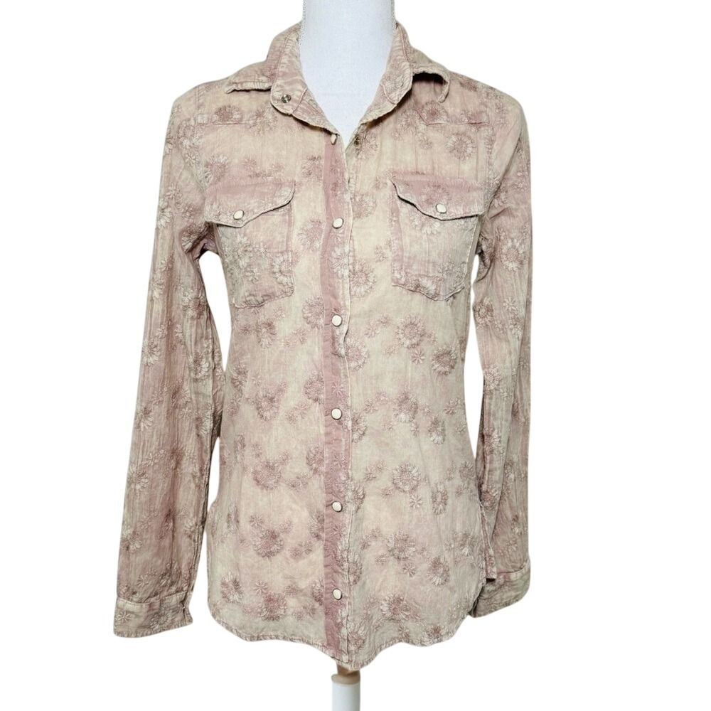 The Nu Vintage Embroidered Floral Vintage‎ Wash Shirt Cotton Womens Small NWOT
